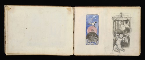 Sketchbook with manuscript notes Félix Bracquemond, Bracquemond, Félix, 1833-1914, pencil, pen, ink, and watercolor, ca. 1868