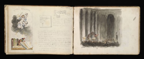 Sketchbook with manuscript notes Félix Bracquemond, Bracquemond, Félix, 1833-1914, pencil, pen, ink, and watercolor, ca. 1868