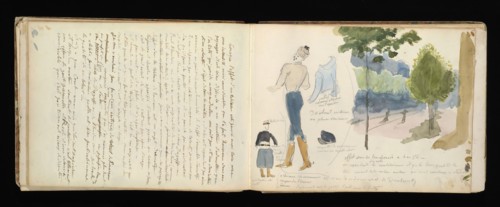 Sketchbook with manuscript notes Félix Bracquemond, Bracquemond, Félix, 1833-1914, pencil, pen, ink, and watercolor, ca. 1868