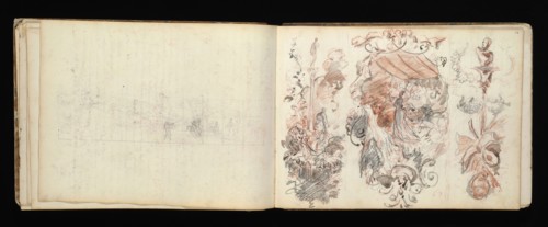 Sketchbook with manuscript notes Félix Bracquemond, Bracquemond, Félix, 1833-1914, pencil, pen, ink, and watercolor, ca. 1868