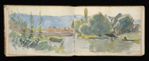 Sketchbook with manuscript notes Félix Bracquemond, Bracquemond, Félix, 1833-1914, pencil, pen, ink, and watercolor, ca. 1868