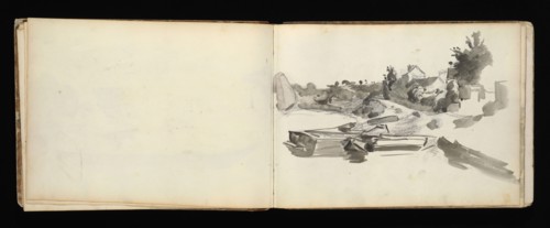 Sketchbook with manuscript notes Félix Bracquemond, Bracquemond, Félix, 1833-1914, pencil, pen, ink, and watercolor, ca. 1868
