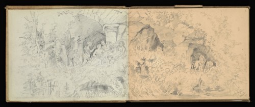 Sketchbook, Preziosi, Amadeo, 1816-1882, pencil, gray wash, white heightening, 1875, The sketchbook by Maltese artist Preziosi