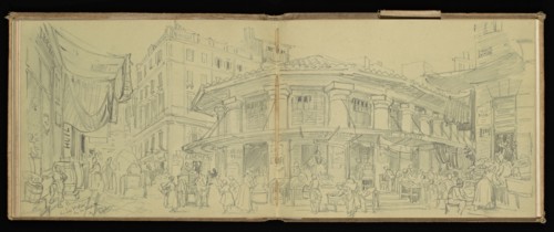 Sketchbook, Preziosi, Amadeo, 1816-1882, pencil, gray wash, white heightening, 1875, The sketchbook by Maltese artist Preziosi