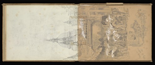 Sketchbook, Preziosi, Amadeo, 1816-1882, pencil, gray wash, white heightening, 1875, The sketchbook by Maltese artist Preziosi