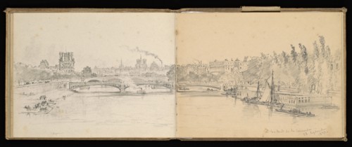 Sketchbook, Preziosi, Amadeo, 1816-1882, pencil, gray wash, white heightening, 1875, The sketchbook by Maltese artist Preziosi