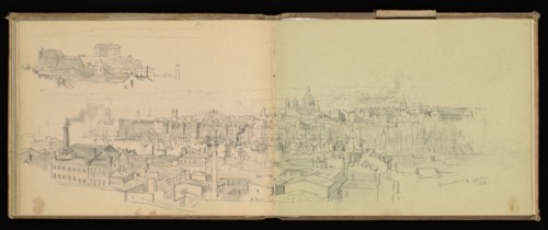 Sketchbook, Preziosi, Amadeo, 1816-1882, pencil, gray wash, white heightening, 1875, The sketchbook by Maltese artist Preziosi