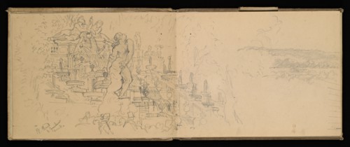 Sketchbook, Preziosi, Amadeo, 1816-1882, pencil, gray wash, white heightening, 1875, The sketchbook by Maltese artist Preziosi