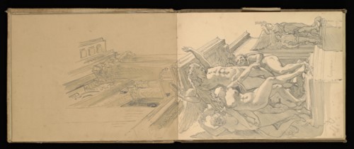 Sketchbook, Preziosi, Amadeo, 1816-1882, pencil, gray wash, white heightening, 1875, The sketchbook by Maltese artist Preziosi