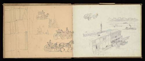 Sketchbook, Preziosi, Amadeo, 1816-1882, pencil, gray wash, white heightening, 1875, The sketchbook by Maltese artist Preziosi