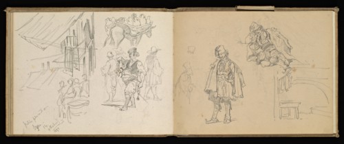 Sketchbook, Preziosi, Amadeo, 1816-1882, pencil, gray wash, white heightening, 1875, The sketchbook by Maltese artist Preziosi