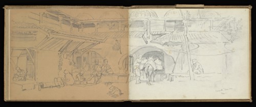 Sketchbook, Preziosi, Amadeo, 1816-1882, pencil, gray wash, white heightening, 1875, The sketchbook by Maltese artist Preziosi