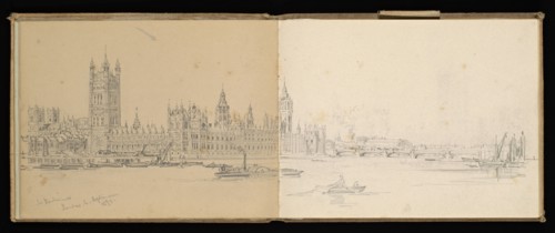 Sketchbook, Preziosi, Amadeo, 1816-1882, pencil, gray wash, white heightening, 1875, The sketchbook by Maltese artist Preziosi