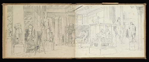 Sketchbook, Preziosi, Amadeo, 1816-1882, pencil, gray wash, white heightening, 1875, The sketchbook by Maltese artist Preziosi