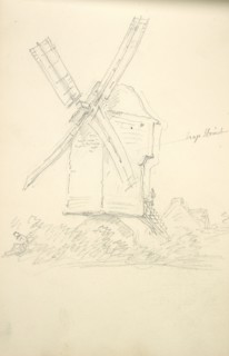 Sketchbook Carle Vernet, 1758-1836, pencil, ink, watercolor, studies of hunt scenes, horses, figures, and notes about the colors