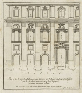 Parte del prospetto della facciata laterale del Collegio di Propaganda fide, Stvdio d'architettvra civile sopra gli ornamenti