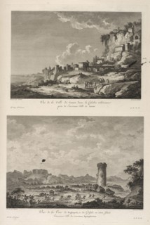 Vuë de la Ville de Gerace, près de l'ancienne Ville de Locres, Vuë de la Tour de Pagliapoli, et des Ruines de Locres, Voyage