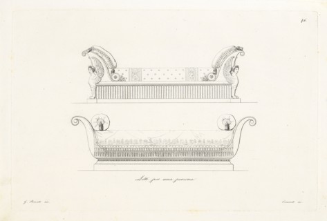 Letti per una persona, Opera ornamentale, Borsato, Giuseppe, 1771-1849, Engraving, 1825, Plate inscribed at lower left, G