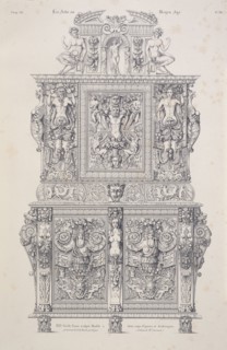 XVIe. siècle: noyer sculpté, meuble à deux corps, figures et arabesques, Les arts au Moyen Age: en ce qui concerne