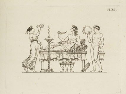 Pl. XII. A collection of antique vases, altars, paterae, tripods, candelabra, sarcophagi, andc. from various museums