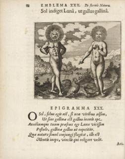 Emblema XXX: Sol indiget Luna, ut gallus gallina. Michaelis Majeri, Secretioris naturae secretorum scrutinium chymicum