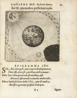 Emblema XLV: Sol et ejus umbra perficiunt opus. Michaelis Majeri, Secretioris naturae secretorum scrutinium chymicum: per oculis