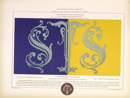 Complimentary colors purple and yellow, L'harmonie des couleurs, Guichard, Édouard, b. 1815, Chromolithograph, 1880, Plate