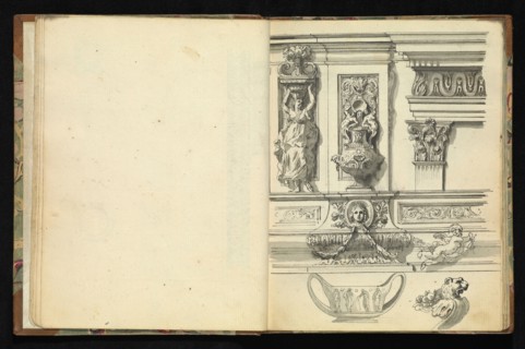 Sketchbook of ornamental and decorative designs, 18th century, pencil, pen, and wash drawings, Late 18th century, The sketchbook