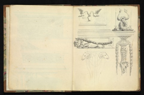 Sketchbook of ornamental and decorative designs, 18th century, pencil, pen, and wash drawings, Late 18th century, The sketchbook