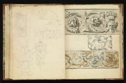 Sketchbook of ornamental and decorative designs, 18th century, pencil, pen, and wash drawings, Late 18th century, The sketchbook