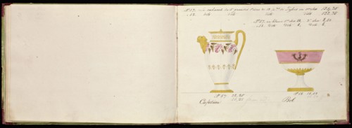 Honoré porcelain sample catalog, Honoré, Firm, 19th century, watercolor, gouache, ink, graphite, ca. 1800-1820, The manuscript