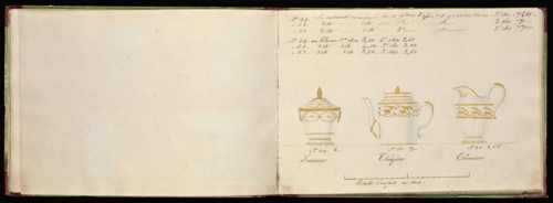 Honoré porcelain sample catalog, Honoré, Firm, 19th century, watercolor, gouache, ink, graphite, ca. 1800-1820, The manuscript