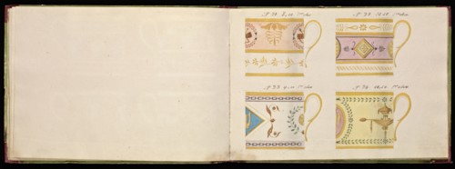 Honoré porcelain sample catalog, Honoré, Firm, 19th century, watercolor, gouache, ink, graphite, ca. 1800-1820, The manuscript