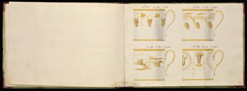 Honoré porcelain sample catalog, Honoré, Firm, 19th century, watercolor, gouache, ink, graphite, ca. 1800-1820, The manuscript