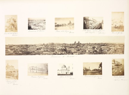 Mexique, 1865-1866, vol. 1, Aubert, Francois, 1829-1906, Albumen, 1865-1867, Panorama of Mexico City surrounded by nine views