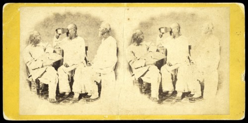 Cantonese dressed in mourning for the emperor; their first peep into the stereoscope, E. and H.T. Anthony, Firm, Miller, Milton