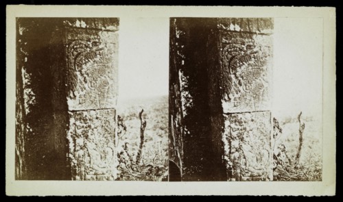 Bas relief of bearded man from the temple portico, north facade, El Castillo, Chichén Itzá, Augustus and Alice Dixon Le Plongeon