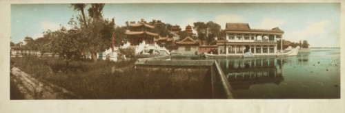 Stone boat in the Summer Palace, Beijing, China, LeMunyon, C. E., Hand-colored, oil?, gelatin silver, ca. 1910, The marble boat