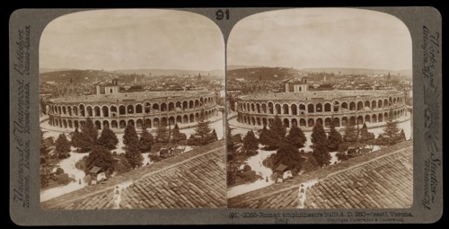 Verona, Roman ampitheatre built A.D. 260, east, Verona, Stereographic views of Italy, Underwood and Underwood, Underwood, Bert