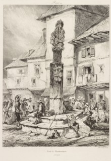 Croix de Chaudesaigues, Voyages pittoresques et romantiques dans l'ancienne France, Engelmann, G., Godefroy, 1788-1839, Isabey