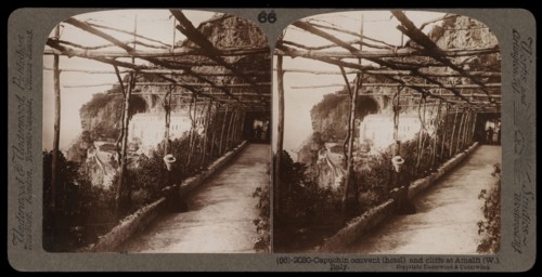 Amalfi, Capuchin convent, hotel, and cliffs, Amalfi, Stereographic views of Italy, Underwood and Underwood, Underwood, Bert