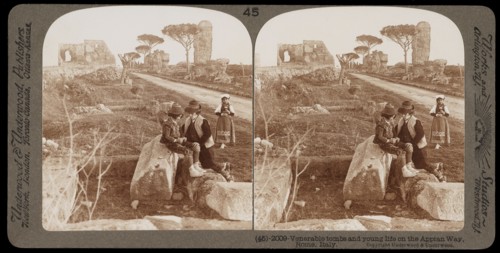 Venerable tombs and young life on the Appian Way, Stereographic views of Italy, Underwood and Underwood, Underwood, Bert, 1862