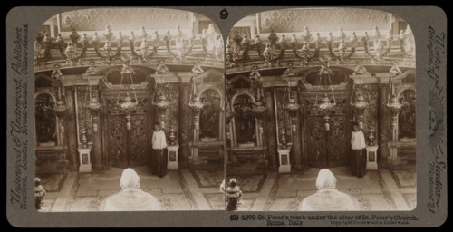 St. Peter's tomb under the altar of St. Peter's church, Stereographic views of Italy, Underwood and Underwood, Underwood, Bert
