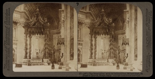 The great altar with its baldacchino, Stereographic views of Italy, Underwood and Underwood, Underwood, Bert, 1862-1943