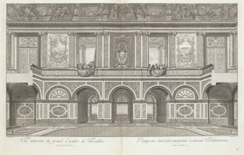 Vuë interieur du grand escalier de Versailles du coté de l'entrée, Grand escalier du Château de Versailles dit Escalier des