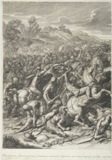 Battle at the Milvian Bridge: detail left side, Audran, Gérard, 1640-1703, after Le Brun, Charles, 1619-1690, Etching