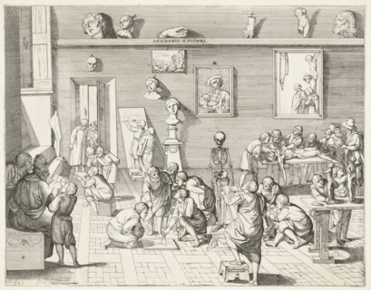 Academia d'pitori, Alberti, Pietro Francesco, 1584-1638, Etching, black-and-white, ca. 1600, Romæ Super
