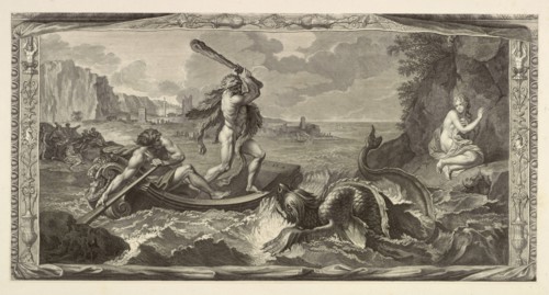 Hercules rescuing Hesione, Apotheosis of Hercules, Le Brun, Charles, 1619-1690, Etching, engraving, black-and-white, 1713-1719