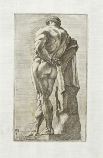 Hercules a labore quiescens, Segmenta nobilium signorum e statuaru, Perrier, François, 1590?-1656?, Engraving, 1638, 3/4 rear