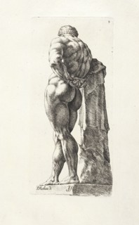 Farnese Hercules, 3/4 rear view, Signorvm vetervm icones, Bisschop, Jan de, 1628-1671, Matham, J., Etching, between 1731